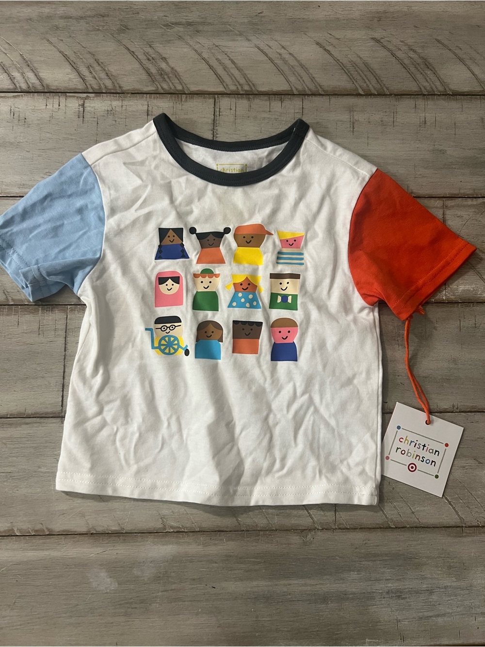 Target Christian Robinson Kids' White Graphic Tee with Blue & Orange Sleeves